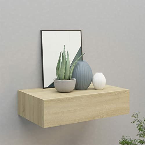 Catherinol Wand-Schubladenregal, Schubladen, Regal mit Schubladen, Wandregal mit Schublade, Wandtisch, Nachttisch, Wandschublade, Nachtkommode, Wandboard, Eichenoptik 40x23,5x10 cm MDF