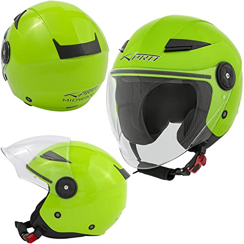 Jet Moto Casque City Scooter ECE 22 Certificat Long Visière Vert M