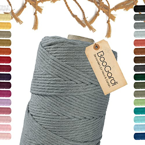 BooGardi Makramee Garn · viele Farben · Grau 5mm x 100m · 3mm oder 5mm · Wollgarn · kreatives knüpfen weben Stricken · DIY Boho Garn