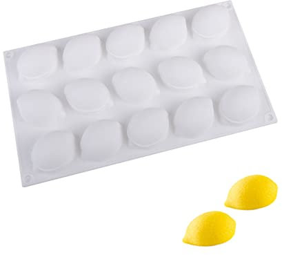 VALINK Molde de silicona con forma de limón de 15 celdas, mousse, helado, chocolate, postre, pasteles, postre, molde de cocina, molde para hornear
