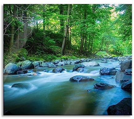 Rivière avec pierres de recouvrement et protection anti-éclaboussures en verre véritable | Pour plaques de cuisson | 60 x 52 cm