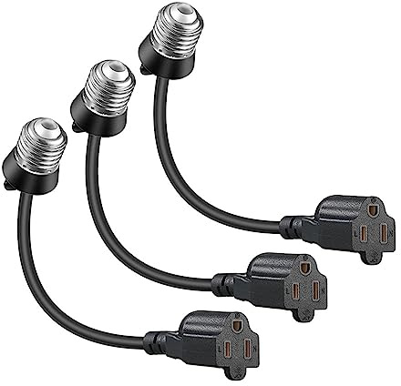SolGlo 3PCS Light Bulb Outlet Socket Adapter Compatible With E26/E27 Light Socket To Plug Adapter Convert For Garage