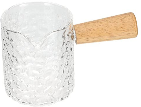 OUNONA Milchkännchen Aus Klarglas Mit Holzgriff Sahnekännchen Für Kaffeebar-zubehör Glas-becher Für Milch Und Kaffee Mehrzweck-trichter Für Küche Und Zuhause