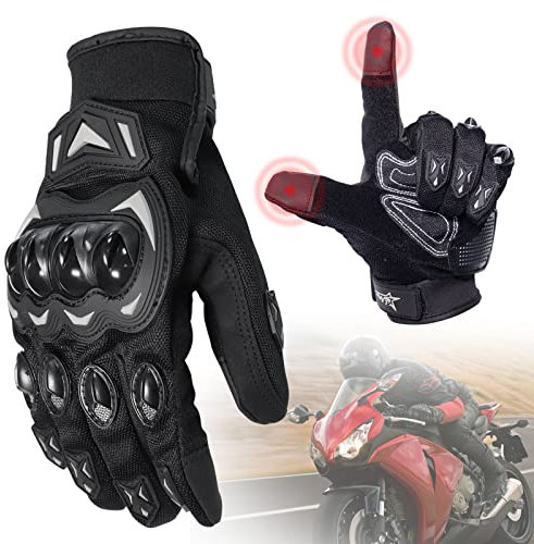 PNGOS Moto Omologati Guanti Moto Donna Uomo Traspirante Touch Screen Full Dito per Guanti Moto Cross, Guanto MTB Uomo per Guanti Guida, Ciclismo, Scooter (L)