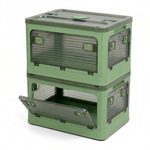 QWORK® 2 Stück Faltbare Aufbewahrungsboxen mit Deckel, Stapelbar, Transparent, 40.5 * 29 * 24CM