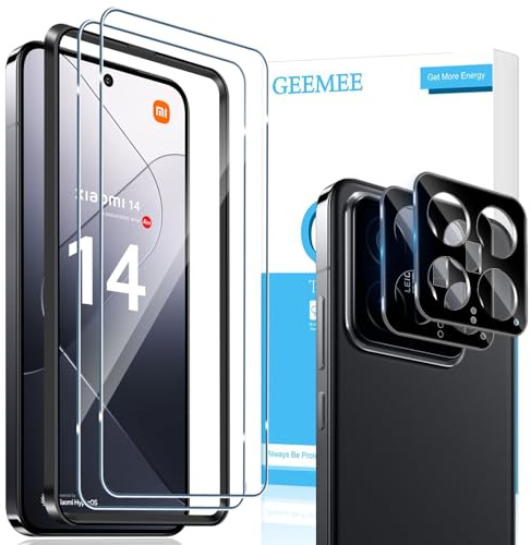 GEEMEE für Xiaomi 14 für Panzerglas Schutzfolie, 2 Stück Schutzfolie mit 2 Stück KameraSchutz (Schwarz), 9H Filmhärte Gehärtetem Schutzglas Empfindlichkeit Displayschutzfolie