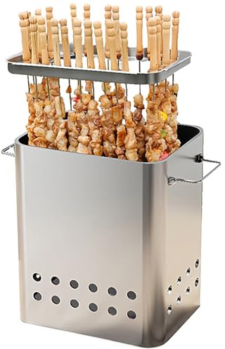 WLDOCA Barbecues à Charbon Vertical,Grill Suspendu au Barbecue Rond sans Fumée, Gril à Charbon de Bois en Acier Inoxydable Portable avec 26 Brochettes