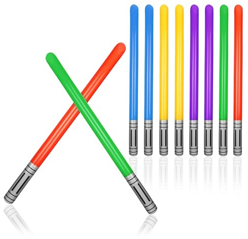 FunX Aufblasbare Leuchtschwert10er Set - Laserschwert Accessoire für Kostüme, Themen-Party und Kindergeburtstage - 90 cm