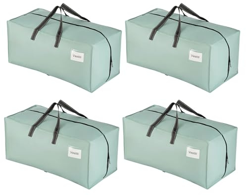 VENO Pack de 4 Bolsas de Mudanza, Almacenamiento Extra Grande con Correas de Mochila, Cremalleras y Asas Resistentes, Bolsas de Lavandería para Guardar Ropa y Embalar (Verde Claro,Pack de 4)