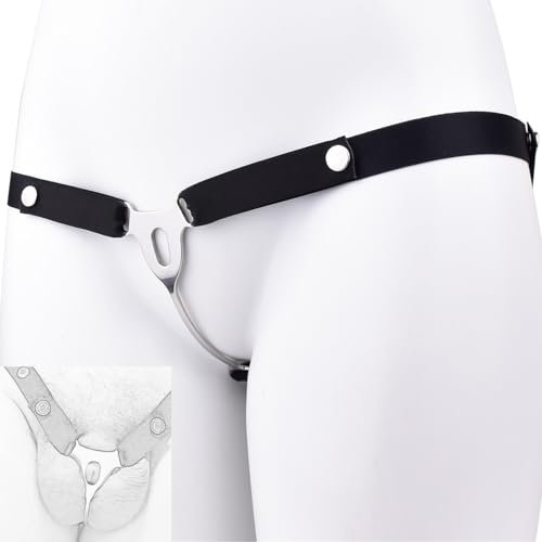 Peniskäfig Set, Keuschheitskäfig Herren Inverted Nachahmung Frauen Vagina Flat Chastity Cage mit Gürtel Bondage Keuschheitsgürtel Metall Tragbarer Penies Käfig Extrem BDSM Sexspielzeug (B, Black)