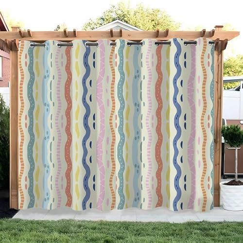 Streifen Outdoorvorhänge Wetterfest Creme Farben Outdoor Vorhänge Wasserdicht Balkon Vorhang Außen 2er Set Outdoor Vorhang mit Ösen Outdoor Gardinen für Pavillon Terrasse, 213x213cm