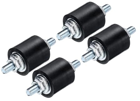 QUARKZMAN 4 Stück M4x10mm Gummipuffer mit Gewindebolzen 15x15mm männliche Vibrationsdämpfer verzinkte zylindrische Gewindebolzen Antivibrationsisolatoren mit 8 Stück M4 Sicherungsmuttern