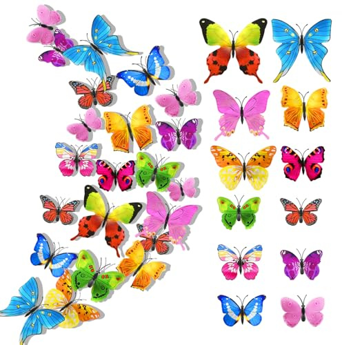 24 Stück 3D Schmetterlinge Deko Schmetterling Wanddeko Wandaufkleber Schmetterlinge Butterfly Dekoration Wandtattoo Abnehmbare Wandaufkleber Heimdeko Kinderzimmer Schlafzimmer Deko
