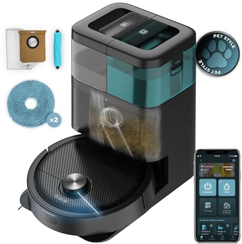 Cecotec Robot Aspirador y Friegasuelos Conga 15090 SpinArm Home&Wash. 8000Pa, App, Navegación Láser, Base Autovaciado con Tanques de Polvo y Agua, Limpieza-Secado de Mopas, Cepillo Silicona y Mopas