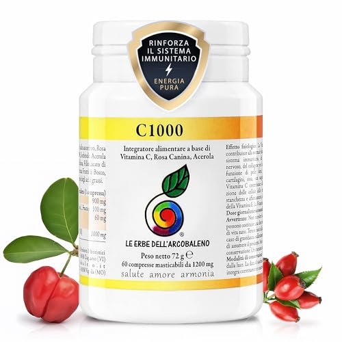 Vitamina C Masticabile 1000mg | Con Acerola & Rosa Canina | Microincapsulata, Alta Biodisponibilità | Sistema Immunitario, Energia, Collagene Pelle & Ossa | una dose equivale a 15 arance