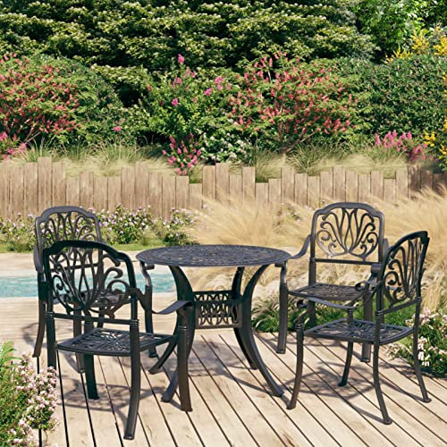 RAABYU 5-teiliges Bistro-Set aus Aluminiumguss, schwarz, kleines Tisch- und Stuhl-Set, Tisch und Stühle mit hoher Rückenlehne, Innen- und Außenmöbel-Set für Garten, Te