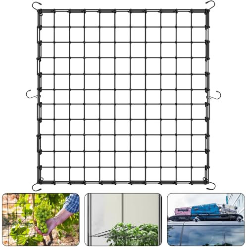 Mino Plus Red de Tienda de Cultivo,Red elástica de Enrejado,de Malla elástica para Plantas con Ganchos,Red de Soporte de Plantas para Verduras,Malla elástica Negra para Soporte de jardín (120x120cm)