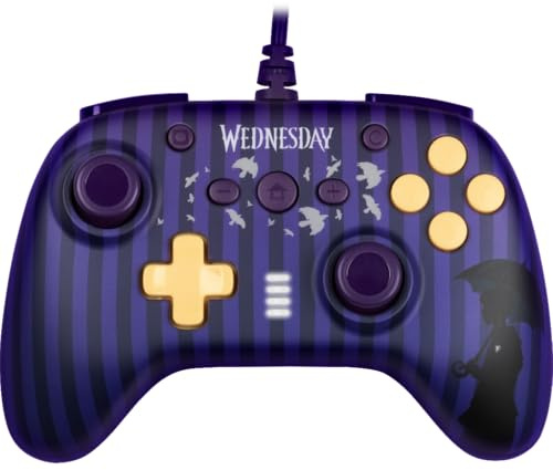 Konix Wednesday Wired Controller für Nintendo Switch, Switch OLED und PC - Vibrationsfunktion - Rutschfeste Griffe - 3 m Kabel - Violett und Schwarz