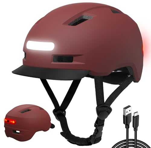 KINGLEAD Casque de vélo,Lumière Avant et arrière (LED) 5 Modes d'éclairage pour Hommes et Femmes Casque de vélo léger pour Le Cyclisme Trekking