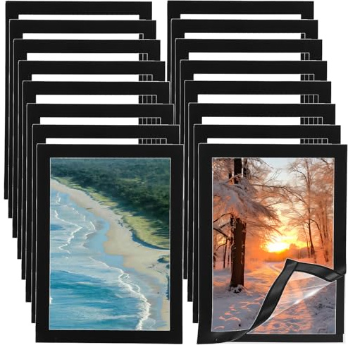 AHAQU 16PCS A5 Magnetic Frame, Self Adhesive A5 Magnetic Picture Frame, A5 Picture Frames for Wall, Black Magnetic Display Frame for Picture, Poster, Notices, Documents, Paintings, License