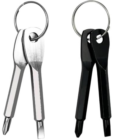 BARRU 4 pcs Clés de Tournevis de Poche, Tournevis Porte-Clés, Mini-Tournevis, Ensemble de Porte-Clés, Tournevis à Tête Plate et Cruciforme, Matériel en Acier Moulé de Précision (Noir, Argent)