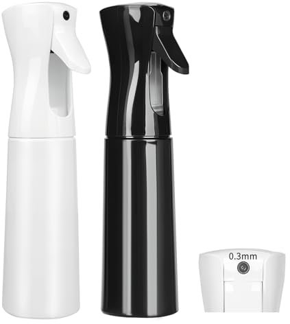 Byitin 2Pcs Spray Bottles 300ml, Continuous Fine Mist Water Spray Bottle Leakproof, Empty Sprayer Mister for Hair, Skin Care, Plants & Cleaning, Black/White
