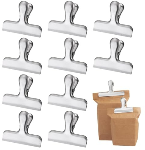 OHREN 10 Stück große Metall Clips Tüten Verschlussclips Brief Klammern aus rostfreiem Edelstahl mit starker Federkraft