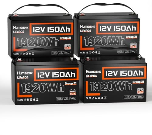 HumsiENK LiFePO4 Lithium-Batterie, 12 V, 150 Ah, Gruppe31, 4 Stück, Deep Cycle für Solar-RV, Marine