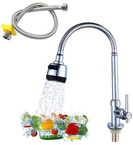 Wasserhahn Küche, Wasserhahn Kaltwasser mit 60cm Anschlussschlauch | Waschbecken Armaturen, Küche Spültischarmatur, Küchenarmatur 360°Schwenkbar Mit Bubbler und Filterschicht (Nur Kaltes Wasser)