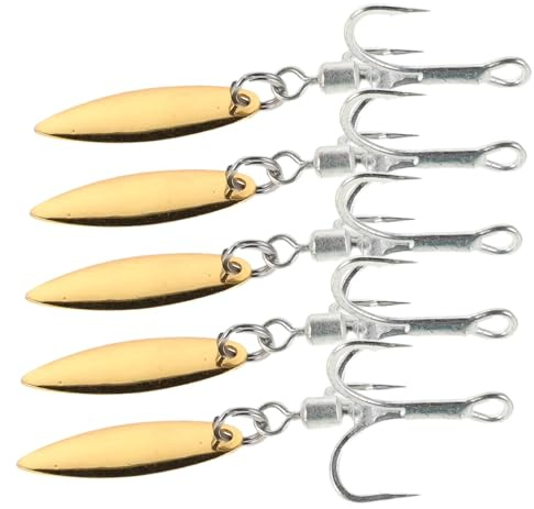 EXHUMKY Anzuelos De Pesca Triples Cuchara De Hoja Dorada Metal Duradero Diseño Giratorio 360° Púas Afiladas Pack De 5 Unidades para Pesca Agua Dulce y Salada De Lubina y Trucha