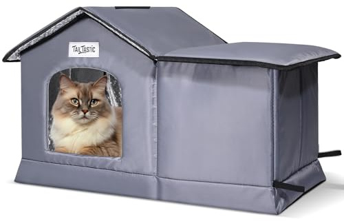 Tailtastic Weatherproof Outdoor Cat House Seamless Leakproof Bottom | Insulated outdoor cat house. Stitch-free roof. Pad included. Self-warming lining. Easy setup. Winter cat shelter for strays