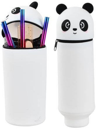 Culinavog Silikon Federmäppchen, Kawaii Panda Design 2-in-1 Ausziehbares Schulmäppchen, BPA-frei, Weiches Material, Reißverschluss, 19–22cm (B)