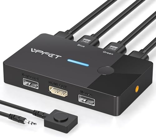 AILVLVNG 8K@60Hz HDMI KVM Switch 2 PC 1 Monitor USB KVM Switches for 2 Computers Sharing Single Monitor and Keyboard Mouse with Desktop Controller and 2 USB Cables, Plug and Play