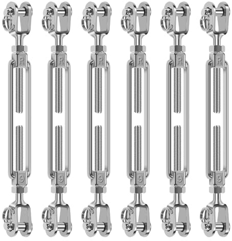 6 Pcs Stainless Steel Turnbuckle Heavy Duty Adjustable Length Wire Rope Tensioner for Garden Wires DIY String Light Picture Hanging and Curtains Wires ﻿