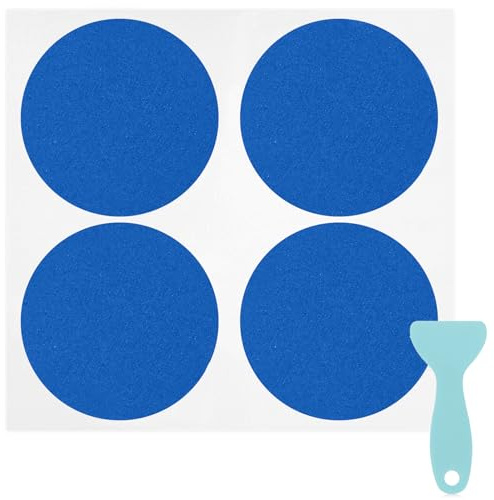 S&X 24 Pcs Non Slip Shower Stickers (Large 4 Round), Blue Anti Slip Grip Decals, High Traction Bathtub Dots, Durable Grit Stickers for Kids & Family Safety with Scraper