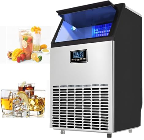 Macchina per il ghiaccio commerciale, macchina per il ghiaccio autoportante in acciaio inossidabile con 15 kg di stoccaggio, autopulente, produzione di ghiaccio 80 kg al giorno per casa, bar