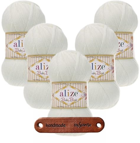 ALIZE Baby Best Premium Weiche Wolle zum Stricken und Häkeln – Antipilling Handstrickwolle für Babykleidung, Mützen und Babydecken als Strickwolle oder Häkelwolle -5 x 100g Perlmutt 450