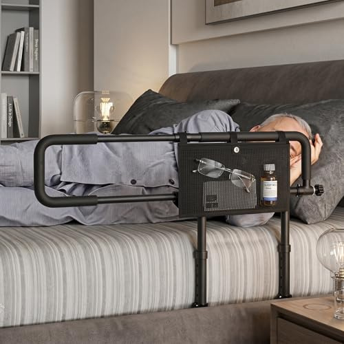KATLKIU Barrière de Lit pour Personnes Âgées – Rampe Pliable de 60.5~80.5cm – Sécurité pour Lit Adulte, Soins à Domicile, Seniors, Mobilité Réduite, Convalescence