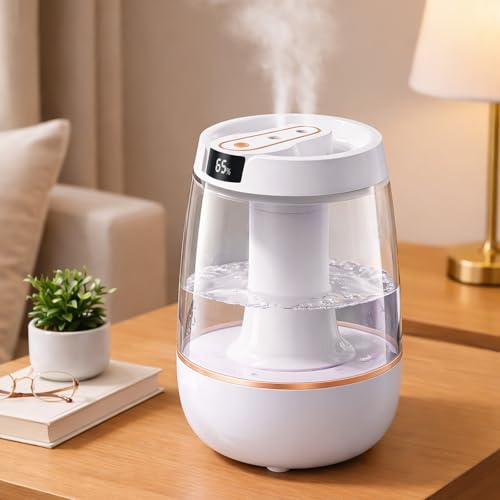 Humidifier for Bedroom, 3L Cold Mist Humidifier with Night Light, Whisper-quiet operation with Digital Display 3 Mist Modes for Plants Dorm Room Office Home Car Personal Humidificador
