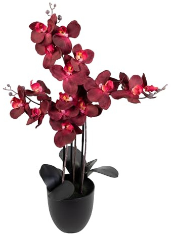 Seidenblumen Roß Orchidee Real Touch 70x40cm im Topf GA künstliche Phalaenopsis Blumen wie echt Dekoration Kunstpflanzen Kunstblumen (Bordeaux)