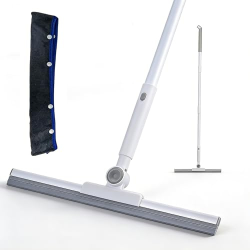 Floor Squeegee, Silicone Floor Squeegee for Shower, 42.5 x 133cm Rubber Broom with Cloth Clip Design for Garage Window Tile Deck Glass Outdoor Bathroom (White)