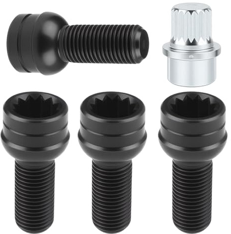 4 Boulons de Roue Antivol Noir, Modèle M14 x 1,5 mm | Écrous de Roue Sécurisés, Clé de Sécurité, Applicable à la Plupart des Modèles de Voitures