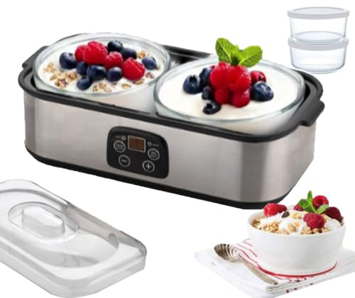 Yogurtiera (37 X 19 X 19 Cm), Con 2 Tazze Da 1 Litro, Controllo Regolabile Di Tempo E Temperatura, Riscaldamento Bilanciato A 360°, Per Yogurt Biologico Fatto in Casa.,A