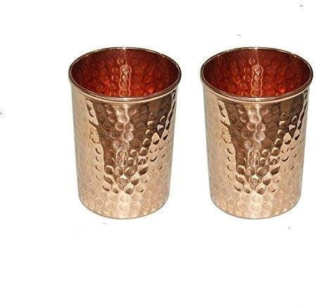 Tasse en verre de cuivre pur fait main pour l'Inde de l'eau (Pack de 2)
