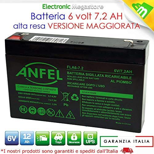 Batteria al Piombo SIGILLATA 6V - 7 Ah per Lampada Emergenza Beghelli 3916 7,2 ah Versione Maggiore Durata