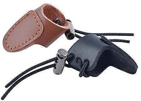 SHARROW 3 Stücke Bogenschießen Fingerschutz Leder Fingertabs Daumen Ring Schutz Daumenring Handschuh für Mongolischen Recurve Bogen Bogensport Schießhandschuh (Schwarz)