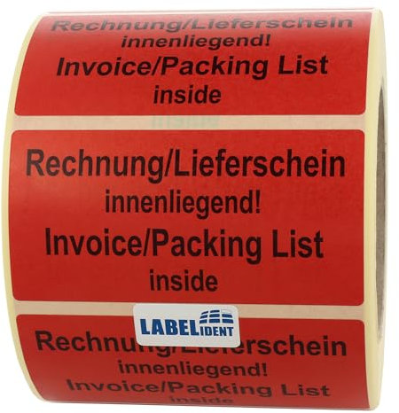 Warnetiketten 50,8 x 25,4 mm - Paket Aufkleber Rechnung/Lieferschein innenliegend Invoice/Packing List inside - 1.000 Versandaufkleber auf 1 Rolle(n), Papier selbstklebend