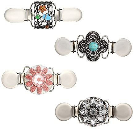4 Stück Cardigan-Clips, Cardigan-Clip für Damen, Vintage-Pullover, Legierung, Sweater, Shawl Clip, Clips für Pullover mit Strass-Blumen, für Damen, Pullover, Bluse, Schalclip, 4 Arten, Metall