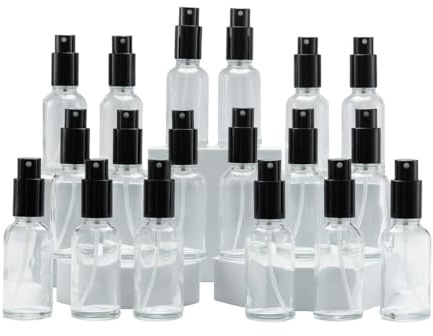 Yizhao Transparent Sprayflaska Glas 30ml, med Liten Fin Dimma-spray, Metalllock, Påfyllningsbara för Eterisk Olja, Resa, Rengöring, Parfym, Aromaterapi, Mmakeup – 18 Stycken