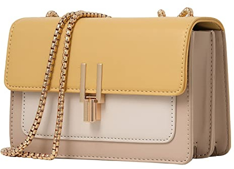 Umhängetasche Damen Leder Kette Schulterriemen Designer Handtaschen Color-Blocking Mode Handtasche Damen Umhängetasche Tasche Damen-Umhängetaschen Schultertasche Crossbody Bag Abendtasche Gelb
